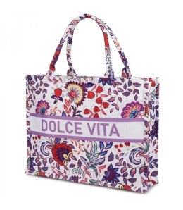 Duża kolorowa torba shopperka z napisem DOLCE VITA (Wielokolorowy)