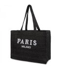 Duża pojemna pleciona usztywniana torba z napisem PARIS (Czarny)