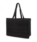 Duża pojemna pleciona usztywniana torba z napisem PARIS (Czarny)