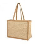 Duża pojemna pleciona usztywniana torba z napisem SUMMER (Beżowy)