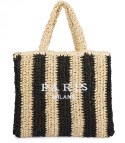 Duża torba pleciona shoperka w pionowe paski z napisem PARIS (Beżowy || Czarny)