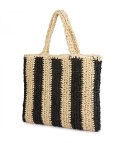 Duża torba pleciona shoperka w pionowe paski z napisem PARIS (Beżowy || Czarny)