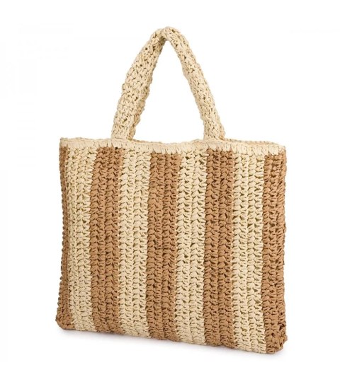 Duża torba pleciona shoperka w pionowe paski z napisem PARIS (Beżowy)