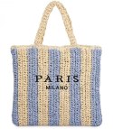 Duża torba pleciona shoperka w pionowe paski z napisem PARIS (Niebieski || Beżowy)