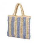 Duża torba pleciona shoperka w pionowe paski z napisem PARIS (Niebieski || Beżowy)