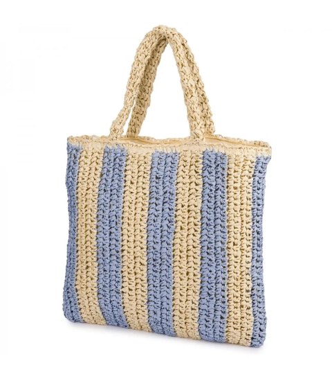 Duża torba pleciona shoperka w pionowe paski z napisem PARIS (Niebieski || Beżowy)