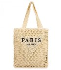 Duża torba pleciona shoperka z napisem modna PARIS (Beżowy)