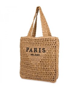Duża torba pleciona shoperka z napisem modna PARIS (Brązowy)