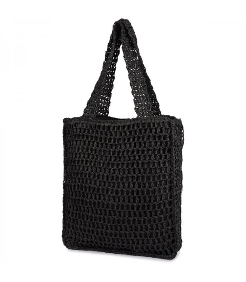 Duża torba pleciona shoperka z napisem modna PARIS (Czarny)
