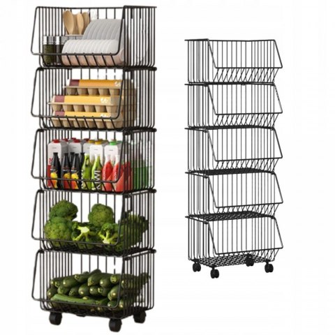 Fünfstufiges Regal auf Rädern, Metall, Körbe, XXL 99x41x29cm SZ26