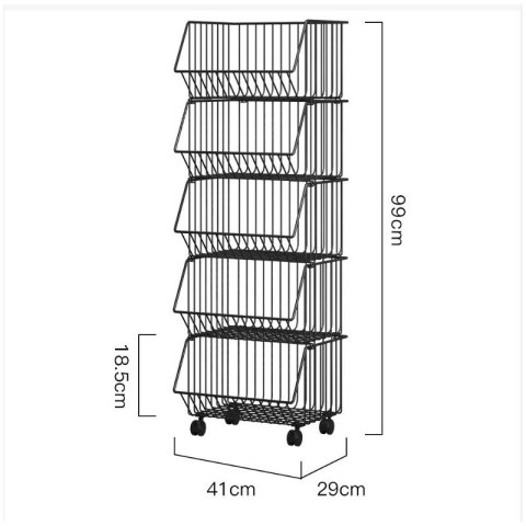 Fünfstufiges Regal auf Rädern, Metall, Körbe, XXL 99x41x29cm SZ26 Fünfstufiges Regal auf Rädern, Metall, Körbe, XXL 99x41x29cm SZ26