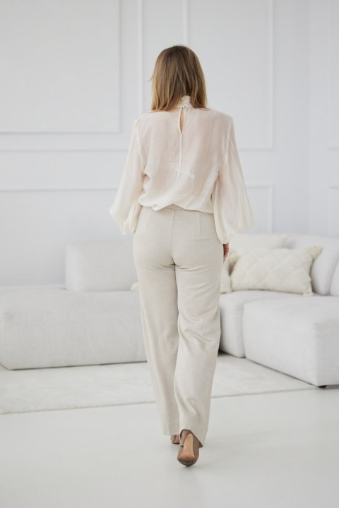Spodnie Damskie Model M419/D Jodełka/Beige/Lurex - La Aurora - 40 Spodnie Damskie Model M419/D Jodełka/Beige/Lurex - La Aurora - 40