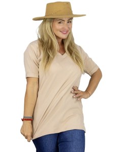 Bluzka koszulka t-shirt z dekoltem w serek i rękawem 1/2 MIRABEL (Beżowy)