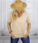 Bluzka koszulka t-shirt z dekoltem w serek i rękawem 1/2 MIRABEL (Beżowy) Bluzka koszulka t-shirt z dekoltem w serek i rękawem 1/2 MIRABEL (Beżowy)