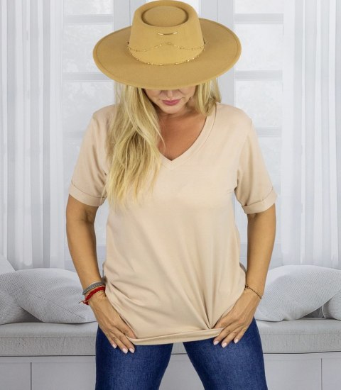 Bluzka koszulka t-shirt z dekoltem w serek i rękawem 1/2 MIRABEL (Beżowy) Bluzka koszulka t-shirt z dekoltem w serek i rękawem 1/2 MIRABEL (Beżowy)