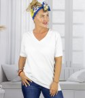 Bluzka koszulka t-shirt z dekoltem w serek i rękawem 1/2 MIRABEL (Biały)