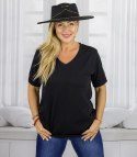 Bluzka koszulka t-shirt z dekoltem w serek i rękawem 1/2 MIRABEL (Czarny)