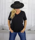 Bluzka koszulka t-shirt z dekoltem w serek i rękawem 1/2 MIRABEL (Czarny)