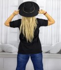 Bluzka koszulka t-shirt z dekoltem w serek i rękawem 1/2 MIRABEL (Czarny)
