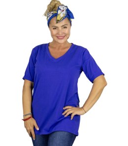 Bluzka koszulka t-shirt z dekoltem w serek i rękawem 1/2 MIRABEL (Niebieski)