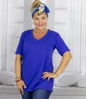 Bluzka koszulka t-shirt z dekoltem w serek i rękawem 1/2 MIRABEL (Niebieski) Bluzka koszulka t-shirt z dekoltem w serek i rękawem 1/2 MIRABEL (Niebieski)