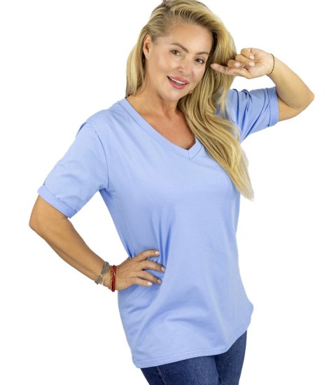 Bluzka koszulka t-shirt z dekoltem w serek i rękawem 1/2 MIRABEL (Niebieski)