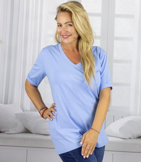Bluzka koszulka t-shirt z dekoltem w serek i rękawem 1/2 MIRABEL (Niebieski) Bluzka koszulka t-shirt z dekoltem w serek i rękawem 1/2 MIRABEL (Niebieski)