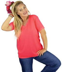 Bluzka koszulka t-shirt z dekoltem w serek i rękawem 1/2 MIRABEL (Różowy)