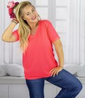 Bluzka koszulka t-shirt z dekoltem w serek i rękawem 1/2 MIRABEL (Różowy)