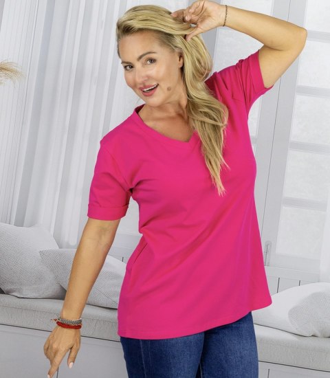 Bluzka koszulka t-shirt z dekoltem w serek i rękawem 1/2 MIRABEL (Różowy) Bluzka koszulka t-shirt z dekoltem w serek i rękawem 1/2 MIRABEL (Różowy)