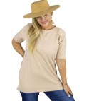 Bluzka koszulka t-shirt z okrągłym dekoltem i rękawem 1/2 EVELINA (Beżowy)