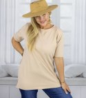 Bluzka koszulka t-shirt z okrągłym dekoltem i rękawem 1/2 EVELINA (Beżowy)