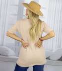 Bluzka koszulka t-shirt z okrągłym dekoltem i rękawem 1/2 EVELINA (Beżowy)