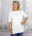 Bluzka koszulka t-shirt z okrągłym dekoltem i rękawem 1/2 EVELINA (Biały)