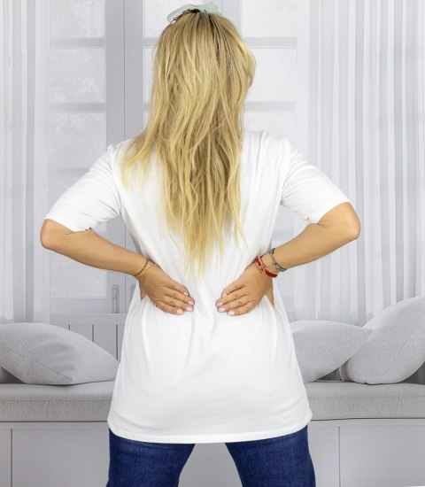 Bluzka koszulka t-shirt z okrągłym dekoltem i rękawem 1/2 EVELINA (Biały) Bluzka koszulka t-shirt z okrągłym dekoltem i rękawem 1/2 EVELINA (Biały)