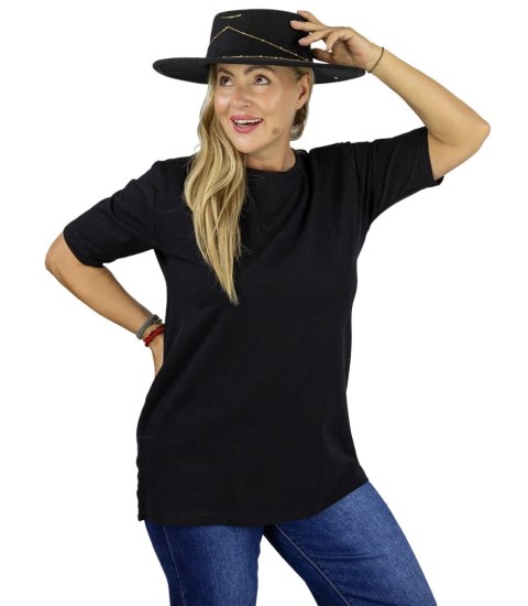 Bluzka koszulka t-shirt z okrągłym dekoltem i rękawem 1/2 EVELINA (Czarny)