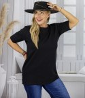 Bluzka koszulka t-shirt z okrągłym dekoltem i rękawem 1/2 EVELINA (Czarny)