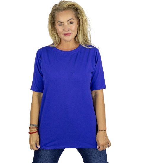 Bluzka koszulka t-shirt z okrągłym dekoltem i rękawem 1/2 EVELINA (Niebieski)