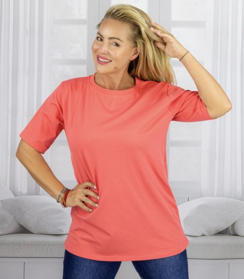 Bluzka koszulka t-shirt z okrągłym dekoltem i rękawem 1/2 EVELINA (Pomarańczowy) Bluzka koszulka t-shirt z okrągłym dekoltem i rękawem 1/2 EVELINA (Pomarańczowy)