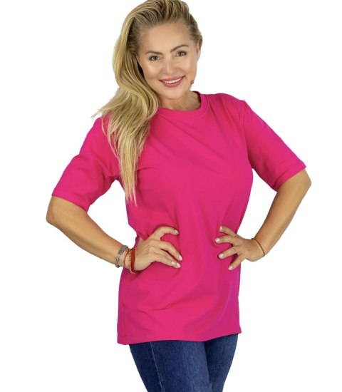 Bluzka koszulka t-shirt z okrągłym dekoltem i rękawem 1/2 EVELINA (Różowy)