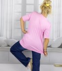 Bluzka koszulka t-shirt z okrągłym dekoltem i rękawem 1/2 EVELINA (Różowy)
