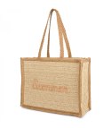 Duża pojemna pleciona usztywniana torba z napisem SUMMER (Beżowy)