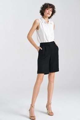 Krótkie lniane spodnie typu szorty SD86 Black - Nife - 38