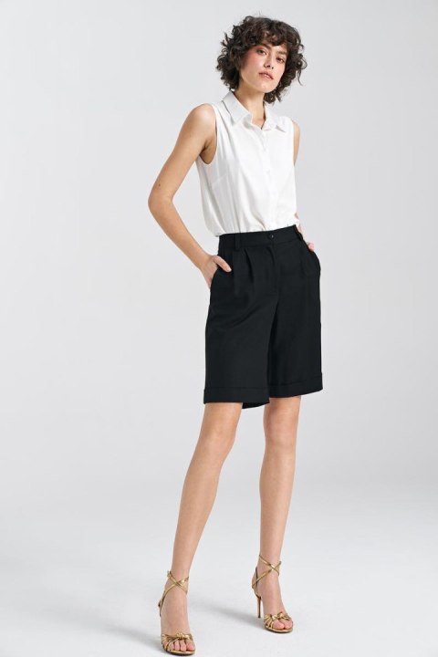 Krótkie lniane spodnie typu szorty SD86 Black - Nife - 38 Krótkie lniane spodnie typu szorty SD86 Black - Nife - 38
