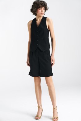 Krótkie lniane spodnie typu szorty SD86 Black - Nife - 38