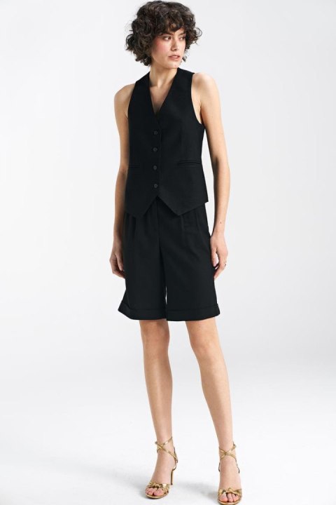 Krótkie lniane spodnie typu szorty SD86 Black - Nife - 38 Krótkie lniane spodnie typu szorty SD86 Black - Nife - 38