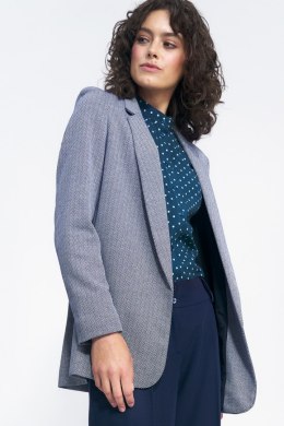 Niezapinany żakiet w granatową jodełkę Z53 Navy - Nife - 38