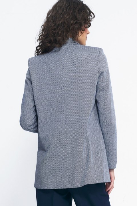 Niezapinany żakiet w granatową jodełkę Z53 Navy - Nife - 38