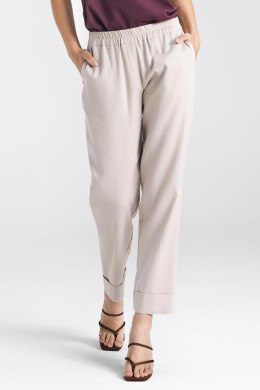 Spodnie lniane z gumką w pasie SD84 Beige - Nife - 36