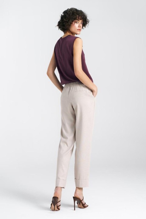 Spodnie lniane z gumką w pasie SD84 Beige - Nife - 38 Spodnie lniane z gumką w pasie SD84 Beige - Nife - 38